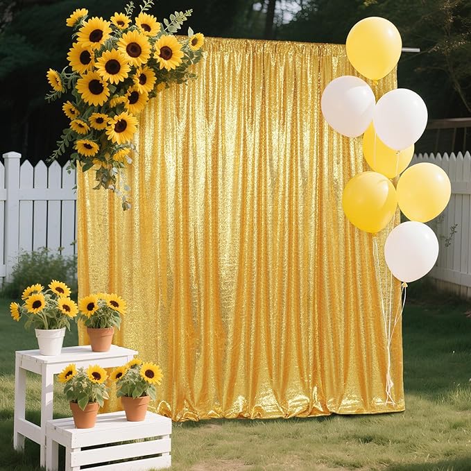 SquarePie Sequin Backdrop Curtain Not See Through Background for Wedding Party 5FT x 7FT Gold