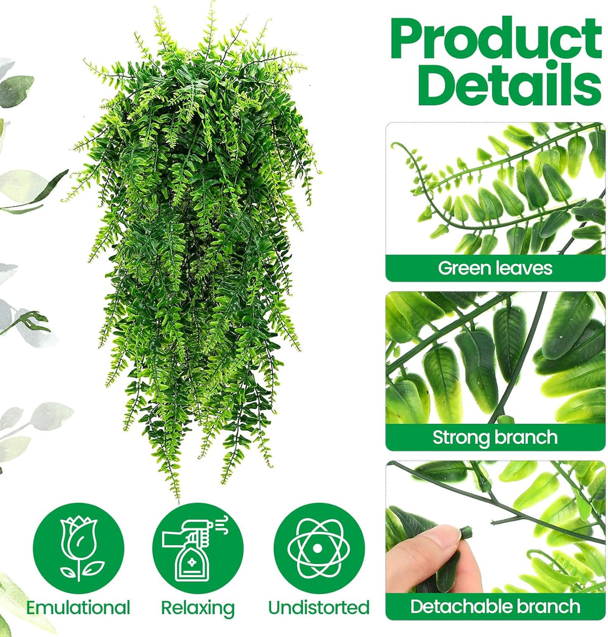 Geosar 12 Pcs Artificial Hanging Plants 32 Inch Hanging Boston Ferns Plastic Fake Plants for Wall Room Garden Wedding Garland Indoor Outdoor Decoration, No Basket
