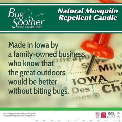 Bug Soother Candle - Natural Insect, Gnat and Mosquito Repellent 2 Candles, 1oz Bottle of Bug Spray Deterrent - Safe for Adults, Kids, Pets, Environment - Made in USA