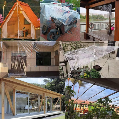 Clear Tarps with Grommets 14 Mil Clear PVC Tarp 400g/m² Thickened Tear Resistant, for Camping, Plants Greenhouse, Cars, Patio (8' X 20')