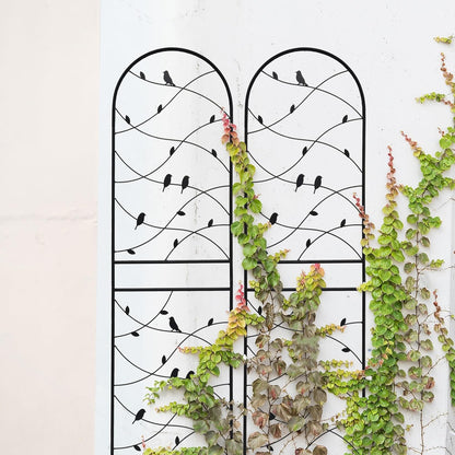 4 Pack Metal Garden Trellis 71" Tall Outdoor Climbing Plant Support for Roses, Flowers, Rustproof Durable Black Galvanized Tube, Lawn Garden Fence Decor Screen (4, Black birds-71 H)
