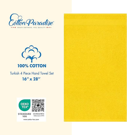 Cotton Paradise Hand Towels for Bathroom, 100% Cotton Turkish 4 Piece Hand Towel Set, Soft Absorbent Face Towels, Yellow Hand Towels