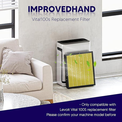 Improvedhand Vital 100S HEPA Replacement Filter Pet Care Compatible With LEVOIT Vital 100S/100S-P Air Purifier, High-Efficiency 3-IN-1 True HEPA and Activated Carbon Filters, Pack of 3, Yellow