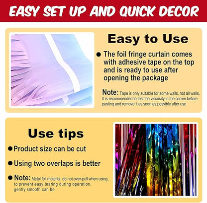 6 Pack Rainbow Foil Fringe Curtains Backdrop, 3.28 x 8.2 Ft Metallic Streamers Tinsel Curtains Background for Photo Booth, Birthday, Weddings, Carnivals, Graduation, Themed Party Decorations