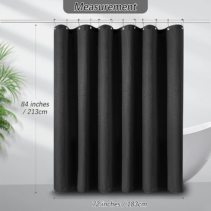 84 inch Long Waffle Textured Fabric Shower Curtains, 256GSM Heavy Duty Weighted Shower Curtains, Hotel Quality Luxury Polyester Bathroom Curtain with 12 Hooks, 72Wx84H