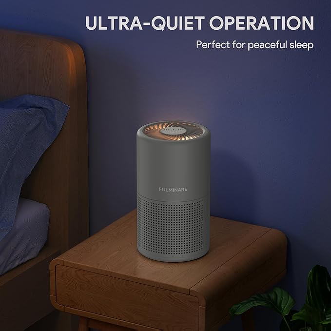 FULMINARE Air Purifiers for Bedroom H13 True HEPA Air Filter, Quiet Air Cleaner With Night Light, Portable Small Air Purifier for Home, Office, Living Room (Gray)