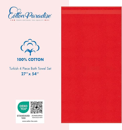 Cotton Paradise 4 Piece Turkish Bath Towels for Bathroom, 100% Cotton Extra Large Soft Plush Towels Bathroom Set, Red
