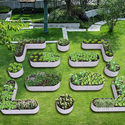 A ANLEOLIFE 12-Pack 4X4X1.5ft & 6X2X1.5ft & 81x81x18 in Deep Root Galvanized Raised Garden Beds Outdoor for Planting Vegetables Flowers Herb, Antique White