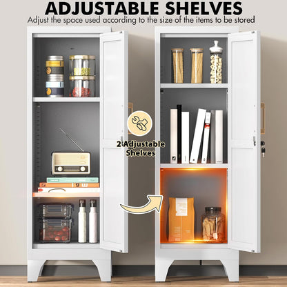 Coolsun 46" H Metal Pantry Cabinet, Metal Storage Locker with Door and 2 Adjustable Shelves, Food Pantry Cabinet for Living Room, Dining Room, Home Office
