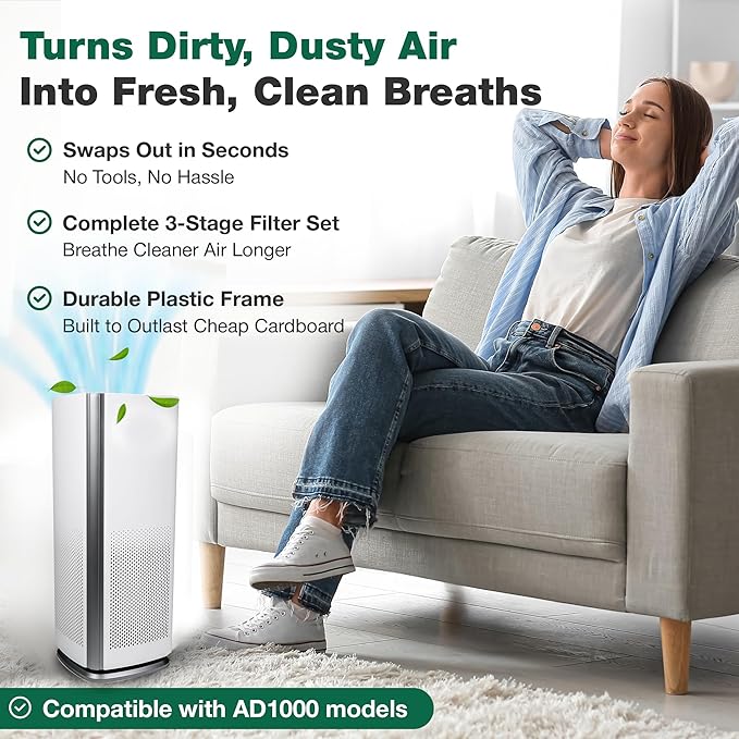 Air Purifier Filter Replacement – Compatible with Air Doctor AD1000 – Includes Efficient Air Filter, 1 Carbon Gas Trap Filter, and 1 Pre-Filter for Home and Office - Third party-product