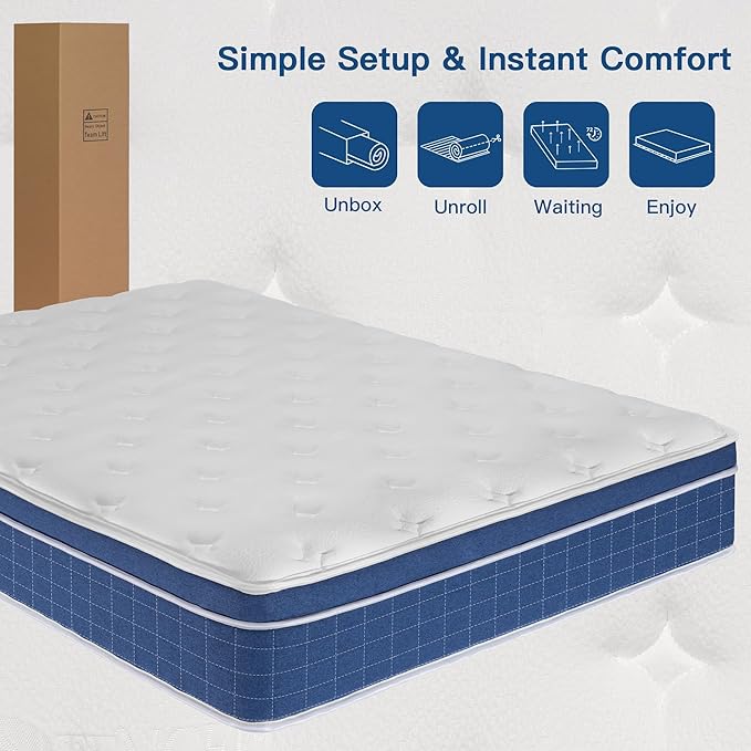 Twin Size Mattress 12 Inch, Twin Mattress in a Box, Hybrid Memory Foam Medium Firm Feel Individual Pocket Springs Matress, Breathable Fabric, Strong Edge Support, Fiberglass Free