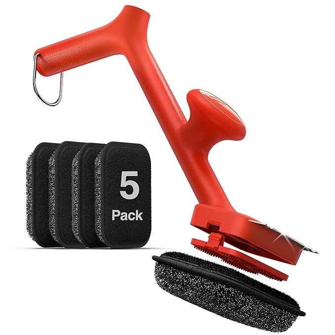 BBQ Grill Brush Bristle Free - 17" Safe Steam Grill Cleaner Brush with Scraper and 5 Brush Heads for Porcelain/Gas/Charcoal Grill Outdoor Grill Barbecue Cleaner
