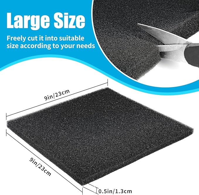 AQUANEAT 2 Pack Aquarium Bio Sponge Filter Media Pad Cut-to-Size Open Cell Foam Sheet for Fish Tank Sump (9" x 9" x 0.5") Black