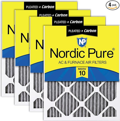 Nordic Pure 20x30x1 (Actual Size: 19 5/8 x 29 5/8 x 3/4) Furnace Air Filters MERV 10 Pleated Plus Carbon 4 Pack