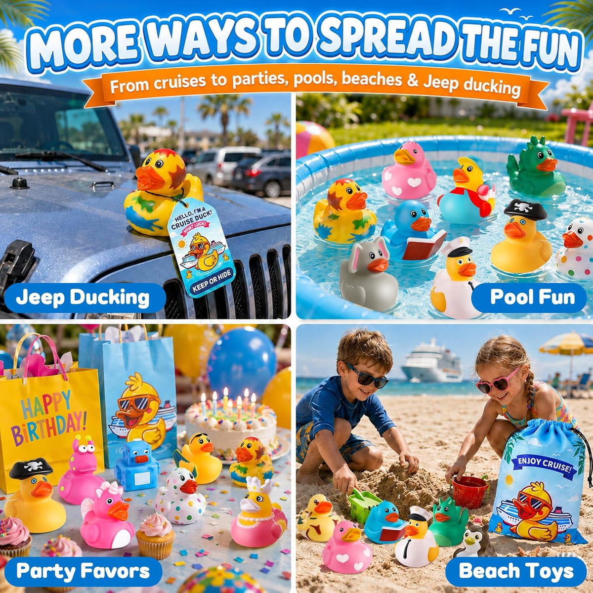 100 Pcs Cruise Rubber Ducks Kits Include 30 Cruise Ducks with 30 Cruising Duck Tags 40 Rubber Bands and 1 Duck Bag, Bulk Ducks for Cruise Ships Hiding Carnival Ducking Cruise Essentials