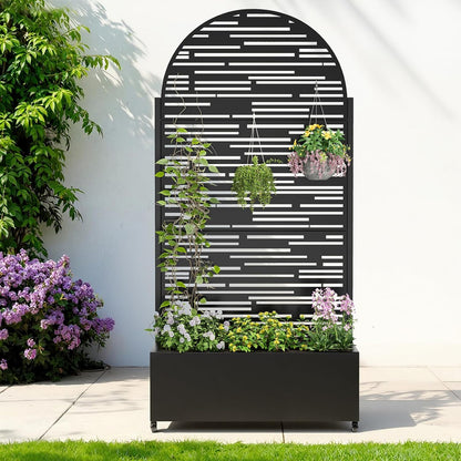 Metal Raised Garden Bed with Trellis & Wheels,72" x 35"x 15.7" Planter Box with Trellis,Privacy Planters for Patio,Garden Bed for Climbing Plants,Suitable for Climbing Plants and Vegetables,Black