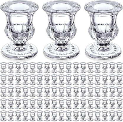 90 Pcs Clear Glass Candlestick Holders Taper Candle Holder Bulk 2.5 Inch Candle Stick Holder for Table Centerpiece Mantel Wedding Housewarming Gift Rustic Vintage Valentines Dinning Decoration (Clear)