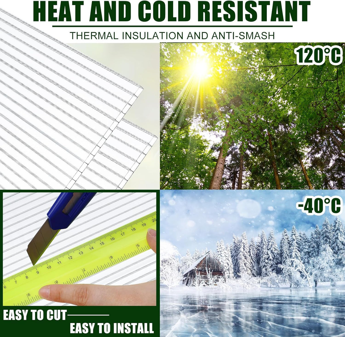 Tatuo 12 Pack 6' X 2' X 0.24'' Polycarbonate Greenhouse Panels Polycarbonate Sheets Twin-Wall Roof Panels Waterproof UV Protected Clear Corrugated Plastic Roofing for Greenhouse Replacement