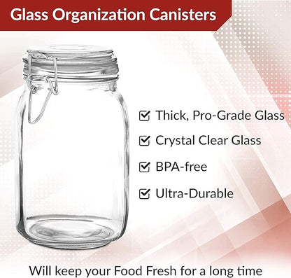 Set of 2 Large Glass Mason Jar with Lid (3 Liter) | Airtight Glass Storage Container for Food, Flour, Pasta, Coffee, Candy, Dog Treats, Snacks & More | Glass Organization Canisters 100 Ounces