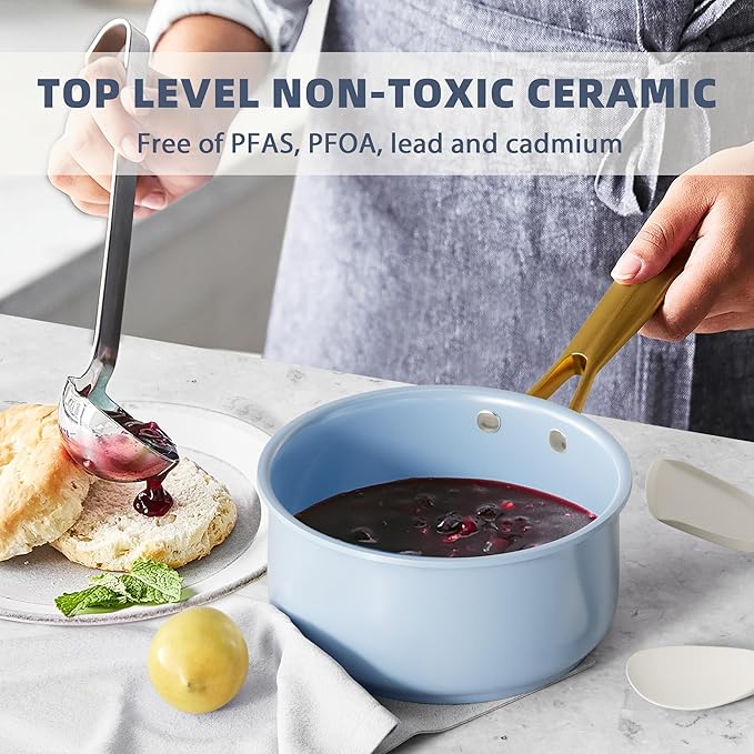Pots and Pans Set - VONIKI Healthy Ceramic Cookware Set with Cooking Utensils Set, Non Toxic Kitchen Cookware Sets, Nonstick Cooking Pot Induction Cookware, Dishwasher Safe, Oven Safe, PFAS-Free, Blue