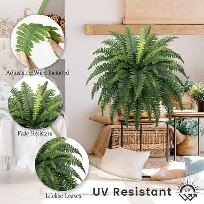 FOREST PRINCE 35" Ferns Artificial Bush Plants Large, 2 Artificial Boston Ferns with 39 Fronds for Outdoors Home Decor