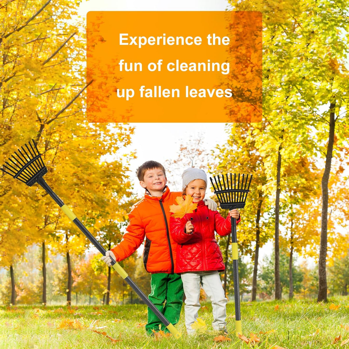 73" Leaf Rake- 11 Metal Tines 8.5" Wide- Small Leaves Rakes for Gardening- Adjustable Metal Leaf Rake for Picking Leaves Yard Women Kids Gardening RV Camping