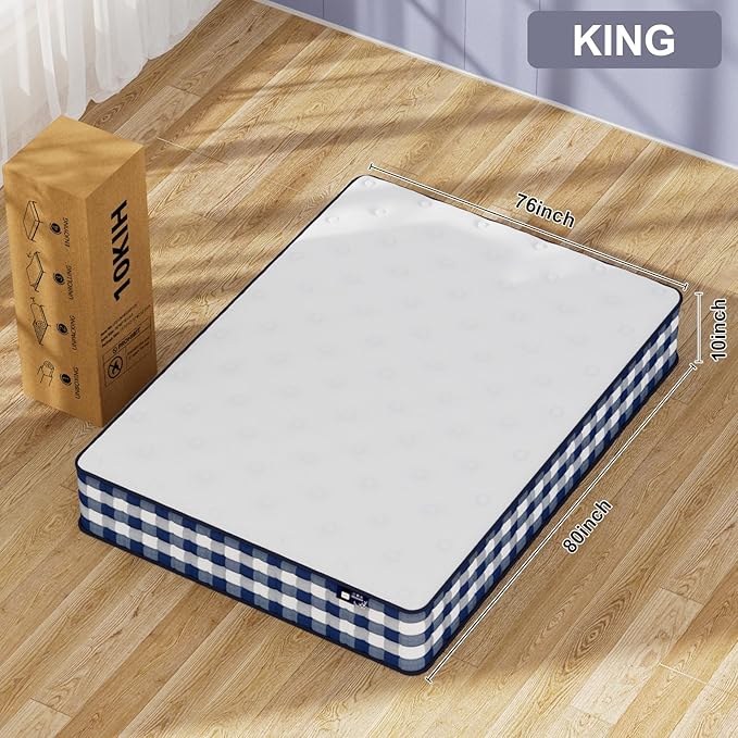 King Mattress 10 Inch, Hybrid Mattress in a Box, Soft & Comfortable Medium Firm, Motion Isolation, Pressure Relief, CertiPUR-US Certified (80"*76"*10")
