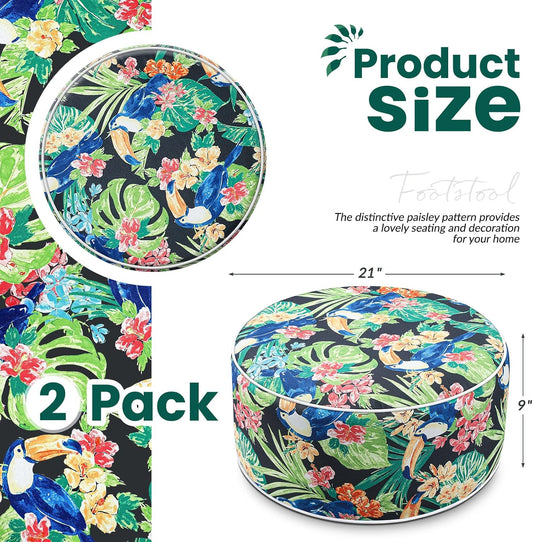 Cinnvoice 2 Pcs Inflatable Outdoor Ottoman Pouf Waterproof Round Footrest with Handle D21 x H9 Inch Indoor Outdoor Portable Footstool for Patio Garden Camping or Home Pool(Parrot)
