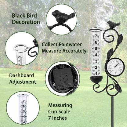 32" Garden Rain Gauge with Thermometer - 7" Glass Tube for Outdoor Indoor Use, Patio Yard Decor Statue