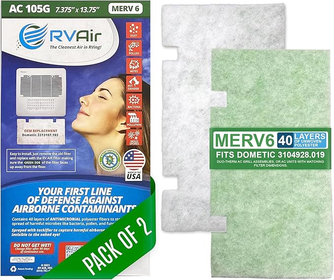 AC Filter - Air Conditioner Replacement Filters - RV Air Cleaner - Camper Accessories for Travel Trailers - Easy to Install Vent Filter - 13.75 x 7.375 x 0.75 in (2 Filters for AC 105G)