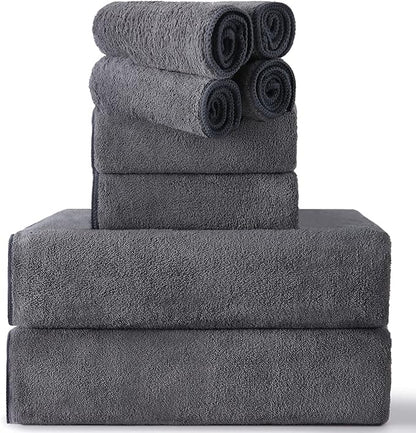 MINCHI 8 Piece Bath Towels Set, 600 GSM Absorbent Bathroom Towel for Home and Hotel Oversize Towel Sheet, 2 Large Bath Towels 35x70 inches, 2 Hand Towels,4 Wash Cloths, Dark Gray