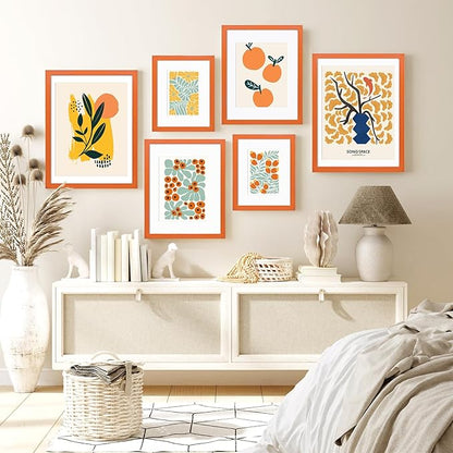KINLINK 12x16 Picture Frame Orange, Solid Wood Frames with Acrylic Plexiglass for Pictures 11x14/9x12 with Mat or 12x16 without Mat,Wall Display Photo Frame, Set of 4