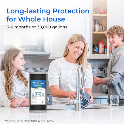 Waterdrop Whole House CTO Carbon Sediment Water Filter Cartridge Replacement for GE® FXHTC, GXWH40L, W10-PR, Culligan® RFC-BBSA,10"X4.5", 5 Micron, 3Pack