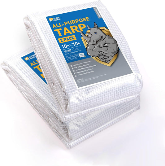 GUARD SHIELD Clear White Tarp Heavy Duty 10x10 Feet Waterproof for Greenhouse Outdoor Garden Poly Cover UV Resistant 3x3 Weave 10mil (2-Pack)