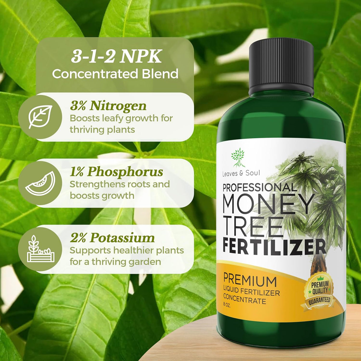 Professional Liquid Money Tree Fertilizer | 3-1-2 Concentrate for Plants and Flowers | Multi-Purpose Blend & Gardening Supplies | 8 oz Bottle
