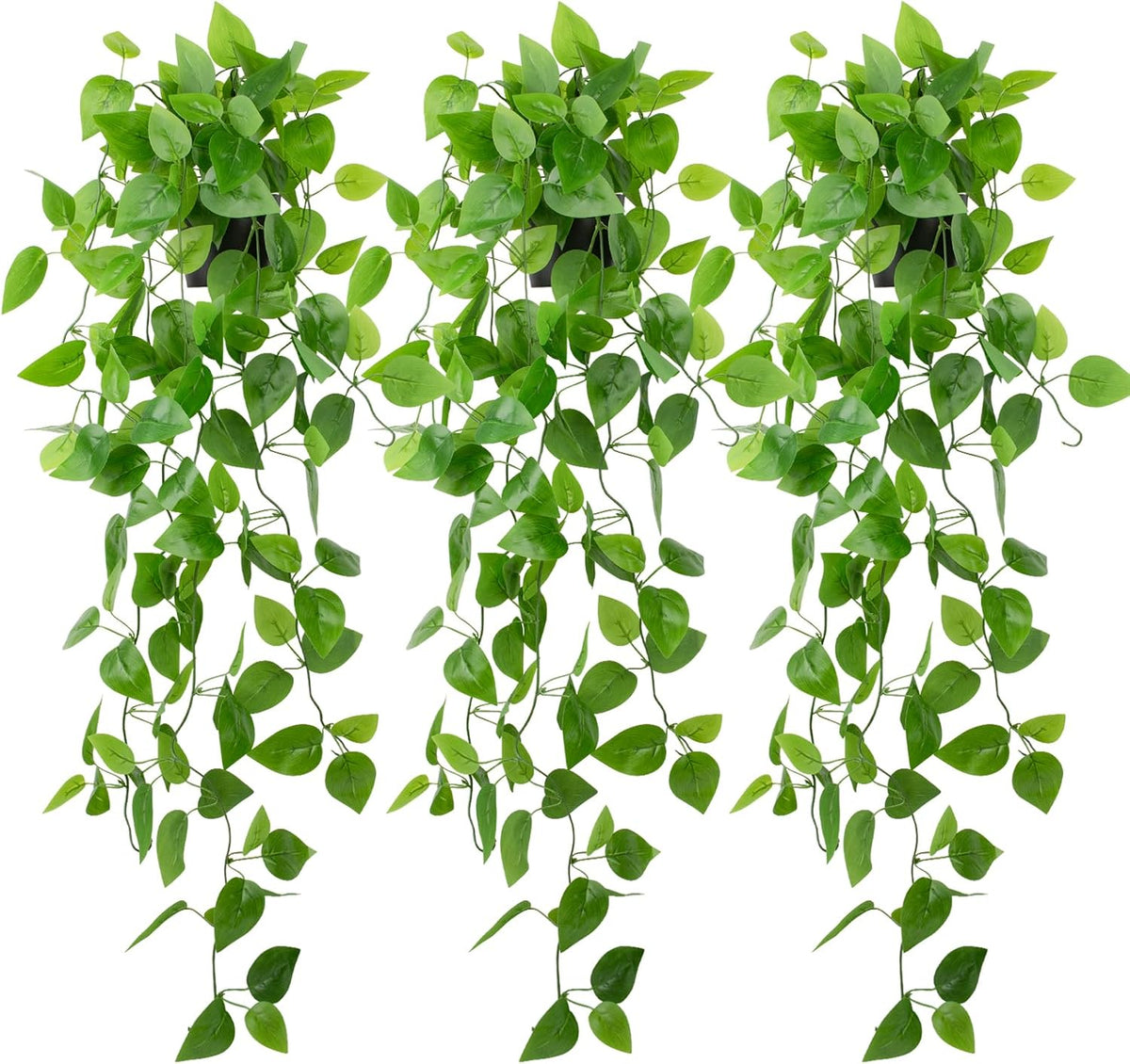 LOYWREE 3 Pack Small Artificial Hanging Plants with Faux Ivy Vine and Hanging Pothos 39Inch Fake Plant Realistic Greenery for Shelf Decor in Home, Office, Indoor & Outdoor Gardens