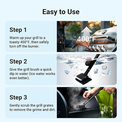 BBQ Grill Brush Bristle Free - 17" Safe Steam Grill Cleaner Brush with Scraper and 5 Brush Heads for Porcelain/Gas/Charcoal Grill Outdoor Grill Barbecue Cleaner