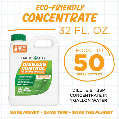 Earth's Ally Disease Control Concentrate for Plants Concentrate 32 oz | Fungicide Treatment for Powdery Mildew, Blight, Black Spot, Fungus - Use on Plant & Rose Diseases & More