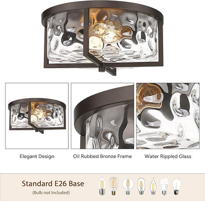 Kitchen Ceiling Light Fixtures, 13" Flush Mount Ceiling Light, Modern Close to Ceiling Light Fixtures, Hammered Glass Flush Ceiling Light Antique Ceiling Light for Kitchen,Dining Room,Hallway