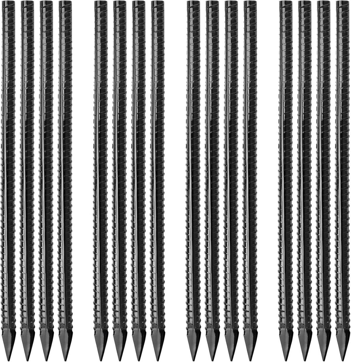 16 inches Ground Rebar Stakes (16 pcs) Heavy Duty Metal Spikes for Concrete Timber Garden Plant, Long Straight Steel Stakes for Tent, 3/8" Thickness Ground Anchors with Chisel Point End, Black