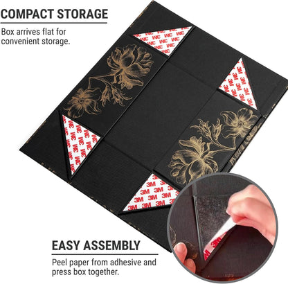 Sorarto Luxury Keepsake Gift Box | Black Gold Floral Decorative Boxes with Magnetic Lids for Presents, Wedding Memory Box, and Bridal Gifts. 13.5" x 9" x 4.3"