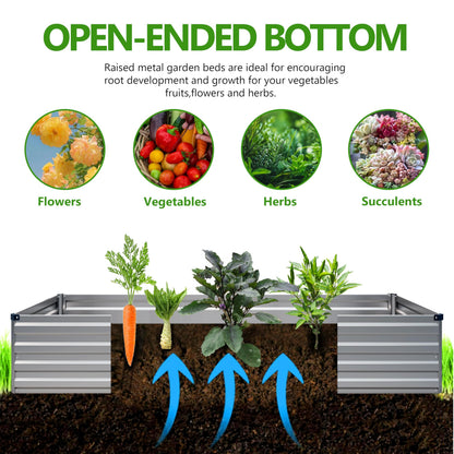 Easllre 2PCS 7x3x1ft Galvanized Raised Garden Bed,Outdoor Planter Box Metal Patio Kit Planting Bed for Vegetables Flowers Herb,Silver