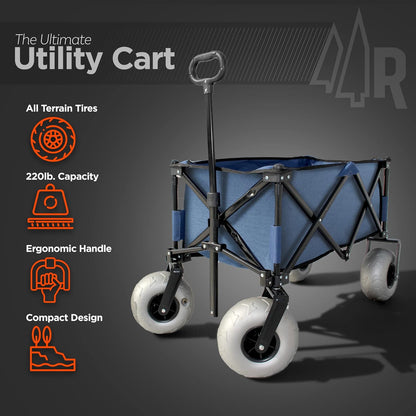 Beach Wagon with Big Wheels for Sand - All Terrain Steel Frame Utility Cart with 9" Pneumatic Tires, Collapsible Folding Design (Sand Warrior RX800)