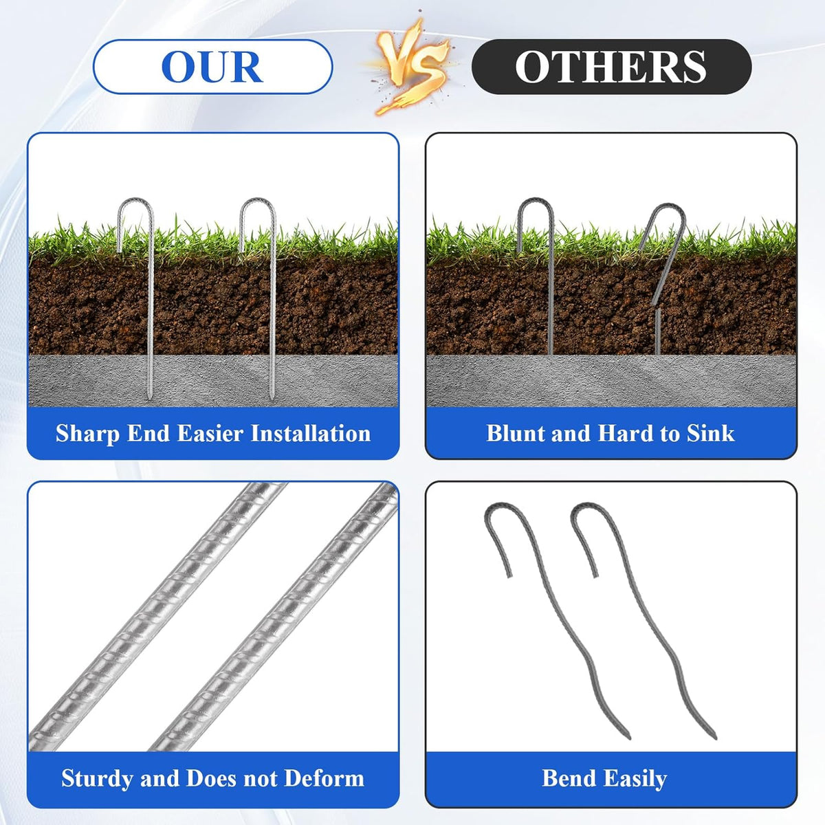 CertBuy 30 Pack Rebar Stakes 12inch, Galvanized Rebar Stakes J Hook, Heavy Duty J Hook Ground Anchors, Curved Steel Support Garden Stake with Chisel Point end for Canopies, Sheds, Swing Sets