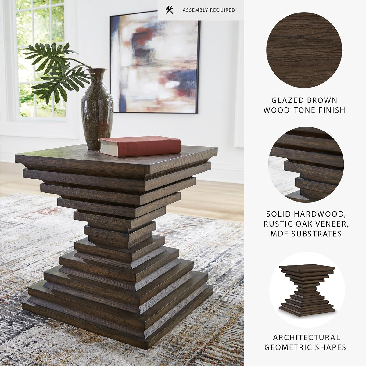 Signature Design by Ashley Hannodream Modern End Table with Architectural Geometry Design, Dark Brown