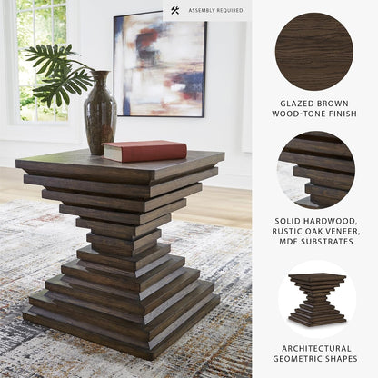 Signature Design by Ashley Hannodream Modern End Table with Architectural Geometry Design, Dark Brown