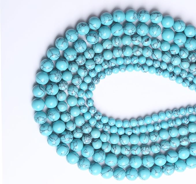 Lake Blue Turquoise Stone Beads Gemstone Round Crystal Energy Jade Beads Stone Beads for Jewelry Making DIY Bracelet Necklace Jewelry Making 1 Strand 15.5inch 45PCS 8MM