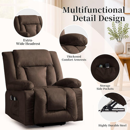 Korser Dual Motor Power Lift Recliner Chair for Elderly with Massage and Heat, Oversized Electric Recliner with Side Pockets, Living Room, Waffle, Brown