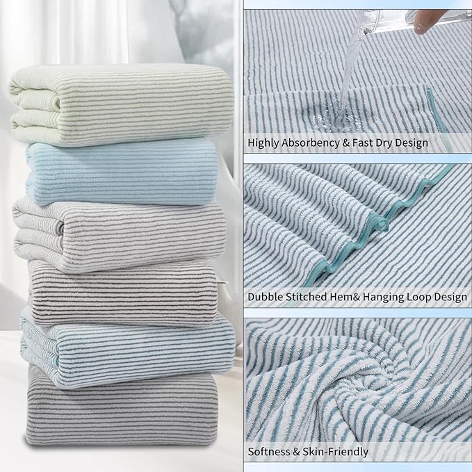 8-Piece Premium Towel Set for Bathroom|2 Oversized Large Bath Sheet,2 Hand Towels,4 Washcloths|Soft Cozy Highly Absorbent Fast Dry Microfiber Shower Towel Set for Hotel Bathroom Essentials,Lake Blue