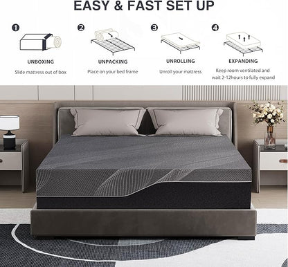 Twin Mattress 14 Inch Charcoal Memory Foam Mattress in a Box, CertiPUR-US Certified, Fiberglass Free Gel Mattress, Twin Size Mattress for Kids, 75" × 38" × 14", Medium
